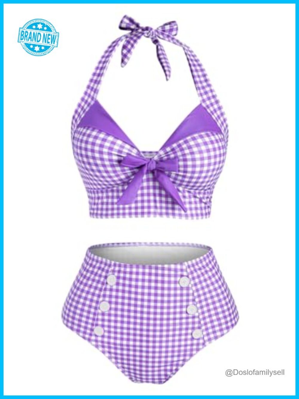 Retro Plaid Bikini Set High Waisted Halter Tankini Swimsuit